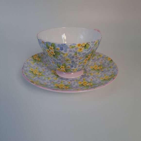 Shelley Primrose Chintz Richmond Cup & Saucer Yellow Floral Design Vintage - Picture 8 of 14